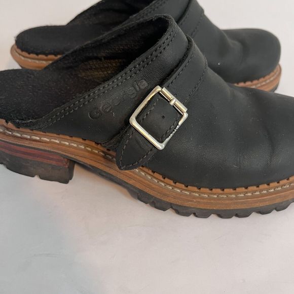 Georgia Logger Women's Clogs Black Size 8 Leather Slip On Slides Mule - Picture 3 of 9